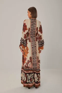 FARM Rio  SAND WINTER TAPESTRY V NECK MAXI DRESS