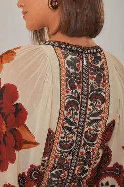 FARM Rio  SAND WINTER TAPESTRY V NECK MAXI DRESS