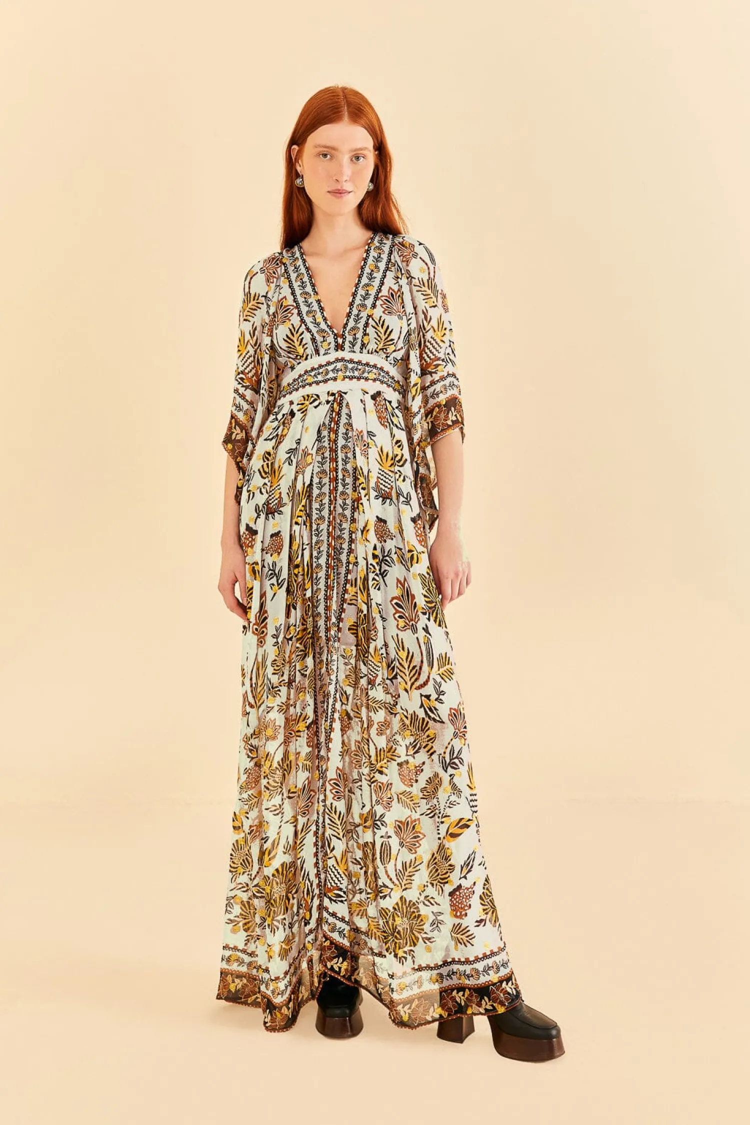 FARM Rio SILVER FLORAL TAPESTRY MAXI DRESS