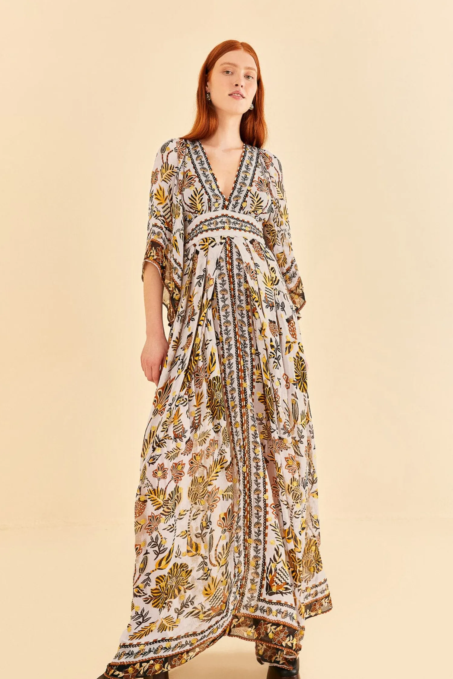 FARM Rio SILVER FLORAL TAPESTRY MAXI DRESS