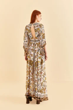 FARM Rio SILVER FLORAL TAPESTRY MAXI DRESS