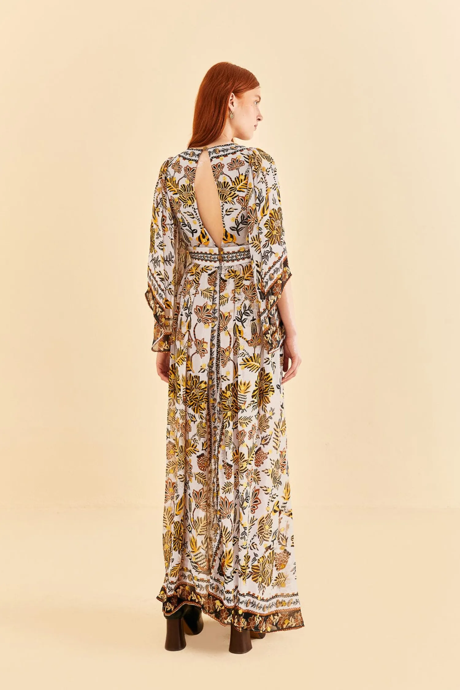 FARM Rio SILVER FLORAL TAPESTRY MAXI DRESS