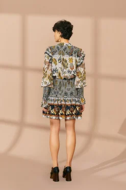 FARM Rio  SILVER FLORAL TAPESTRY MINI DRESS