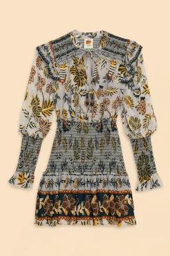 FARM Rio  SILVER FLORAL TAPESTRY MINI DRESS