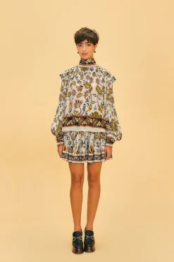 FARM Rio  SILVER FLORAL TAPESTRY MINI SKIRT