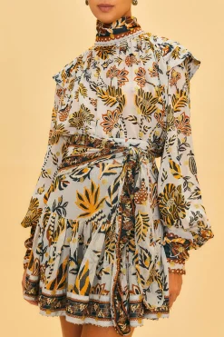 FARM Rio SILVER FLORAL TAPESTRY MINI SKIRT