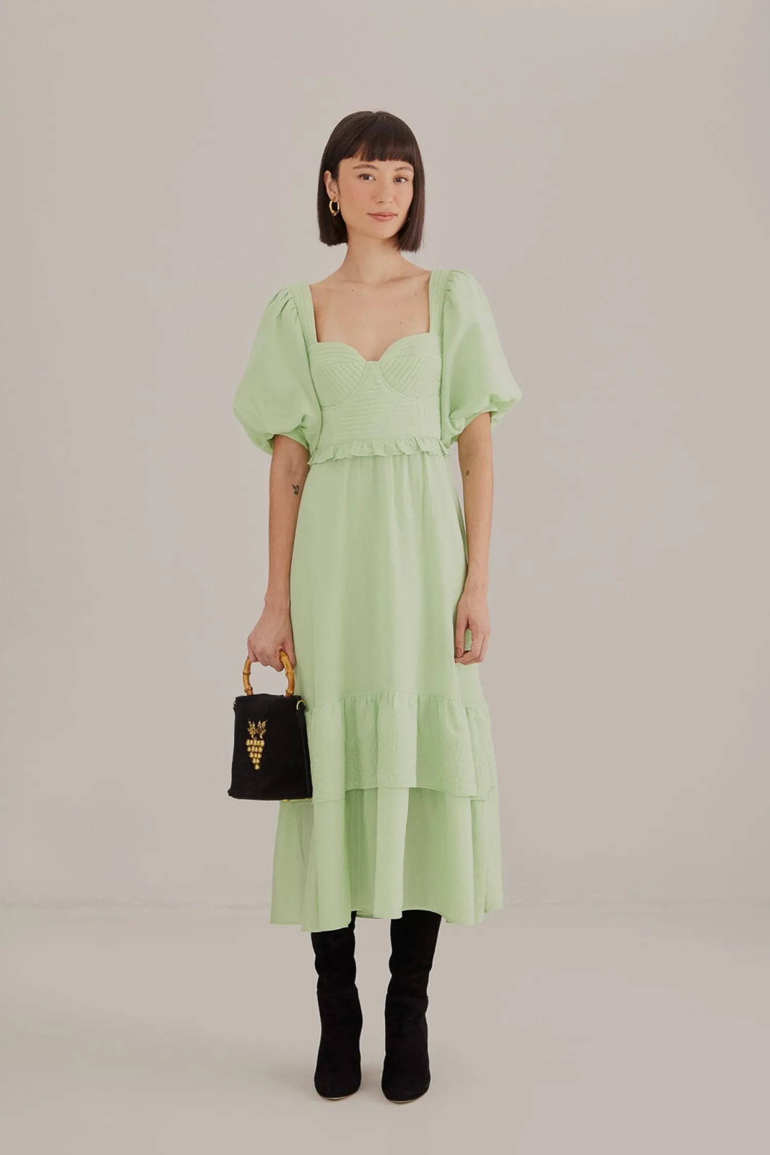 FARM Rio SOFT GREEN SHORT SLEEVE MIDI DRESS