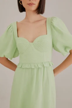 FARM Rio SOFT GREEN SHORT SLEEVE MIDI DRESS
