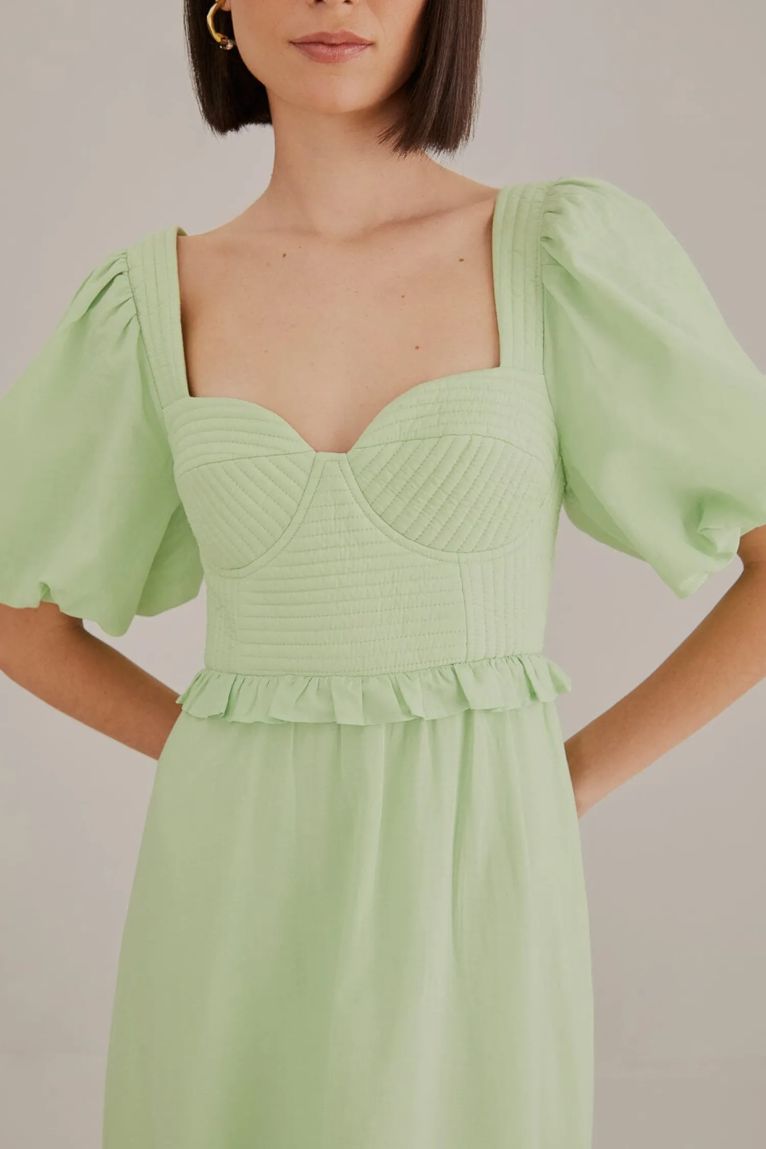 FARM Rio SOFT GREEN SHORT SLEEVE MIDI DRESS