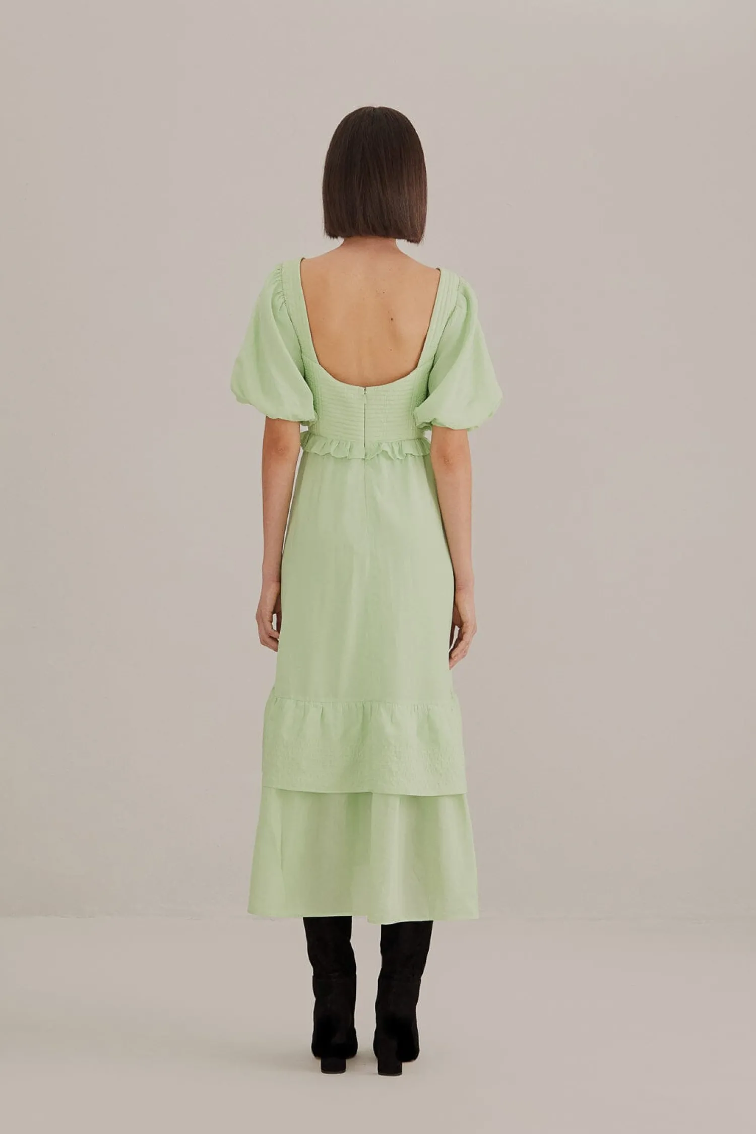 FARM Rio SOFT GREEN SHORT SLEEVE MIDI DRESS