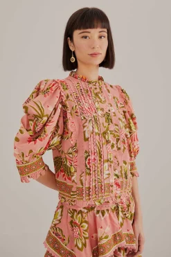 FARM Rio  SOFT PINK AURA FLORAL SHORT SLEEVE BLOUSE
