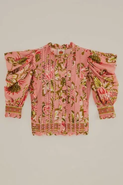 FARM Rio SOFT PINK AURA FLORAL SHORT SLEEVE BLOUSE