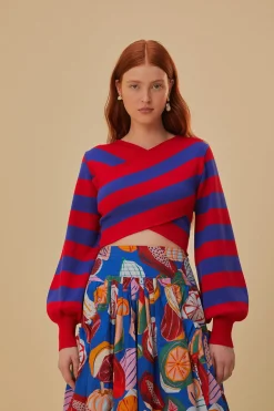 FARM Rio  STRIPES WRAP KNIT SWEATER