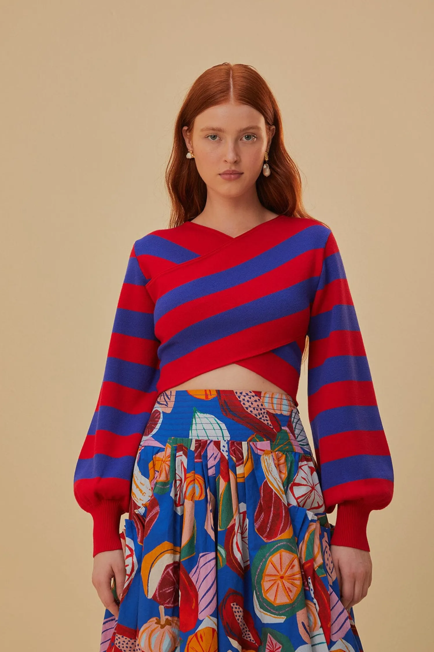 FARM Rio STRIPES WRAP KNIT SWEATER