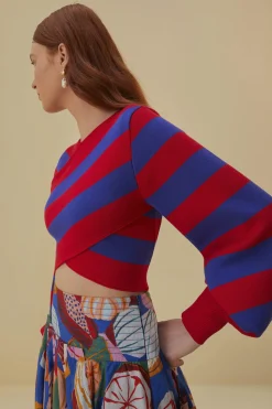 FARM Rio STRIPES WRAP KNIT SWEATER