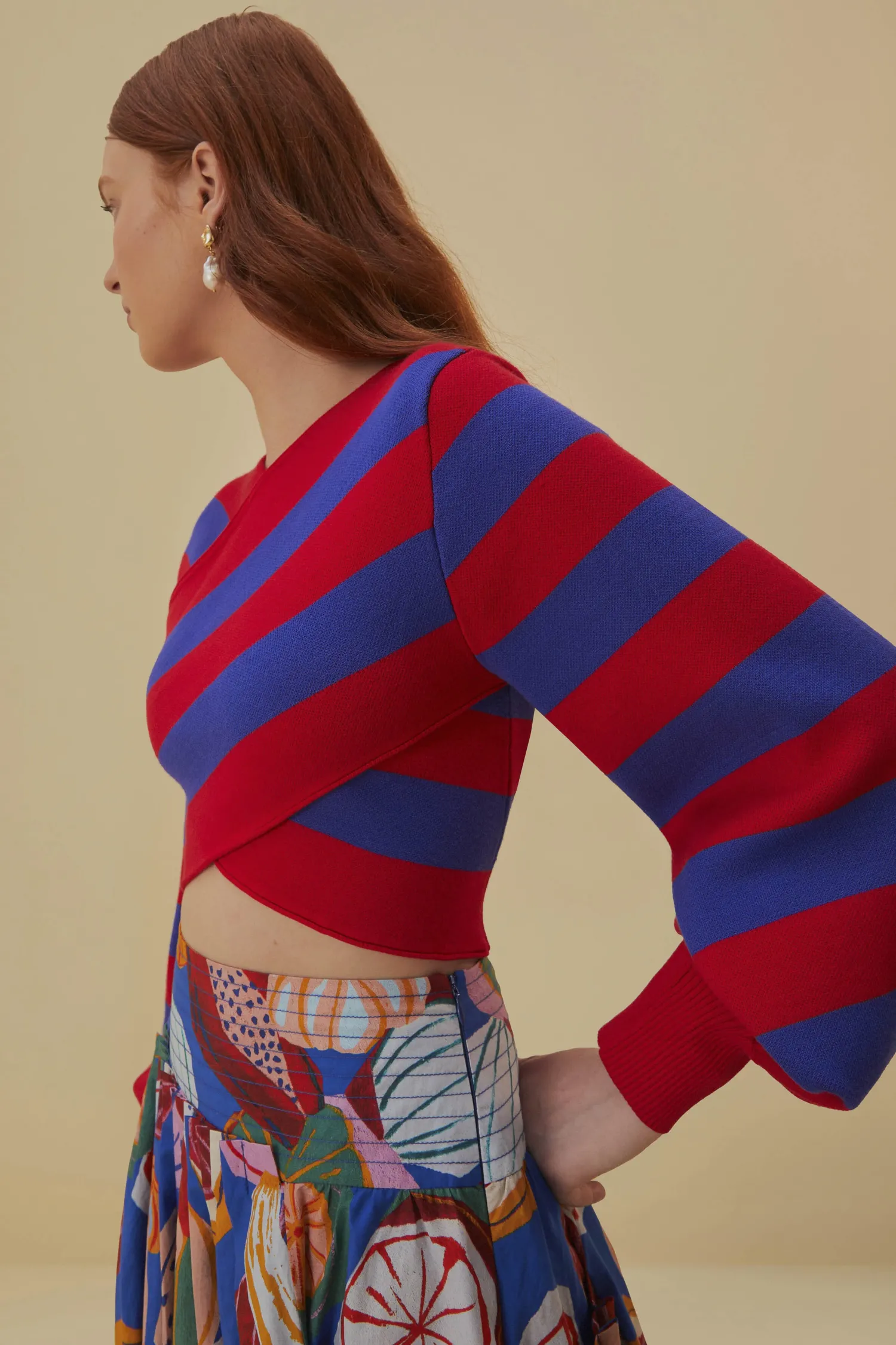 FARM Rio STRIPES WRAP KNIT SWEATER