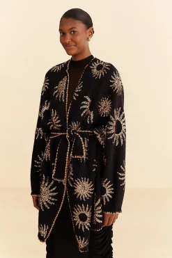 FARM Rio  SUN SEQUIN EMBROIDERED KNIT CARDIGAN