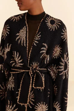 FARM Rio  SUN SEQUIN EMBROIDERED KNIT CARDIGAN