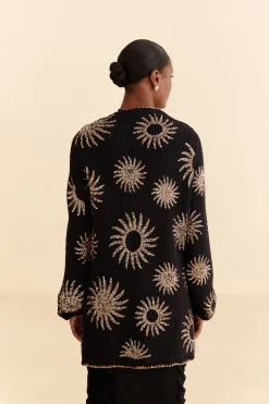 FARM Rio  SUN SEQUIN EMBROIDERED KNIT CARDIGAN