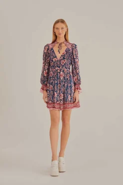 FARM Rio  TEAL AINIKA CHARM LONG SLEEVE MINI DRESS