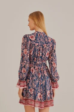 FARM Rio TEAL AINIKA CHARM LONG SLEEVE MINI DRESS