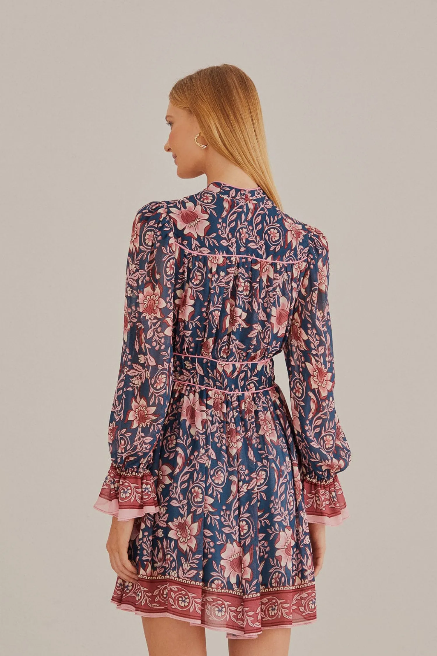 FARM Rio TEAL AINIKA CHARM LONG SLEEVE MINI DRESS