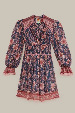 FARM Rio TEAL AINIKA CHARM LONG SLEEVE MINI DRESS
