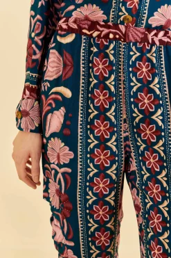 FARM Rio TEAL SEASHELL TAPESTRY CARGO PANTS