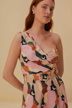 FARM Rio  THE KISS MULTICOLOR ONE SHOULDER ROMPER