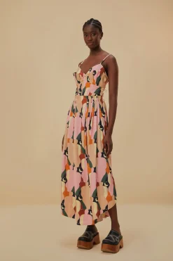 FARM Rio THE KISS MULTICOLOR SLEEVELESS MIDI DRESS