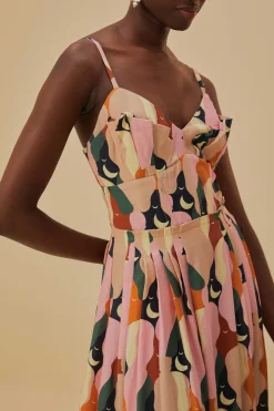 FARM Rio THE KISS MULTICOLOR SLEEVELESS MIDI DRESS