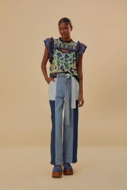 FARM Rio  TIE WAIST PATCH DENIM PANTS