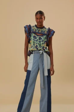 FARM Rio TIE WAIST PATCH DENIM PANTS