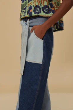 FARM Rio TIE WAIST PATCH DENIM PANTS