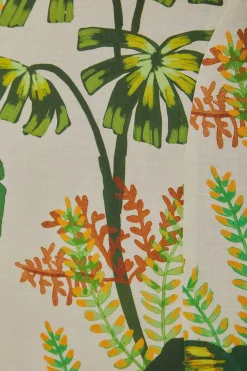 FARM Rio TROPICAL FOREST OFF-WHITE FRINGED MIDI DRESS