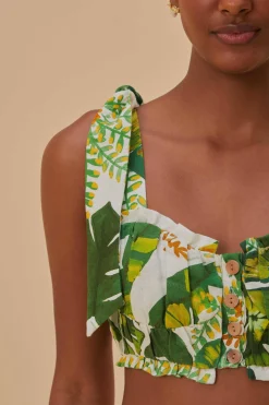 FARM Rio  TROPICAL FOREST OFF-WHITE KNOT SLEEVELESS CROP TOP