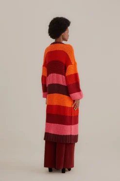 FARM Rio TROPICAL STRIPES MIDI KNIT CARDIGAN
