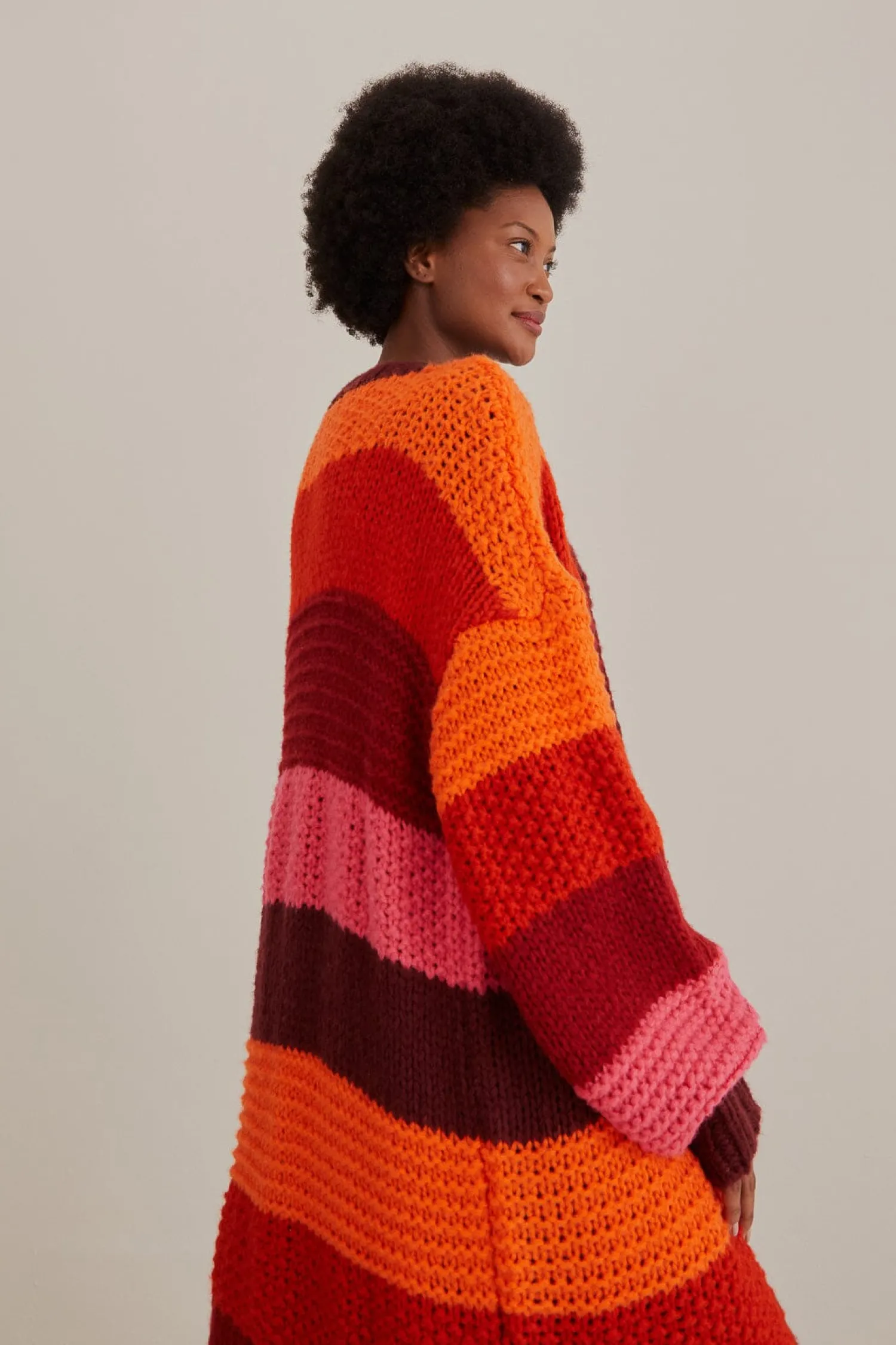 FARM Rio TROPICAL STRIPES MIDI KNIT CARDIGAN