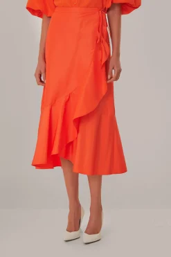 FARM Rio  VIVID ORANGE MIDI SKIRT