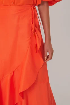 FARM Rio  VIVID ORANGE MIDI SKIRT