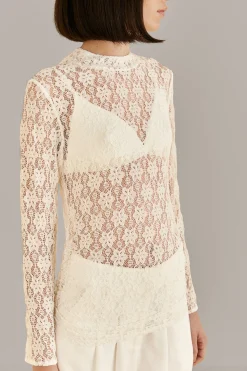 FARM Rio  WHITE LACE LONG SLEEVE BLOUSE