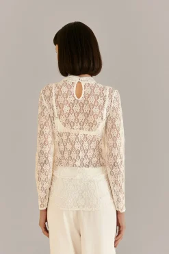 FARM Rio  WHITE LACE LONG SLEEVE BLOUSE