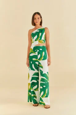 FARM Rio WHITE MONSTERA ONE SHOULDER JUMPSUIT