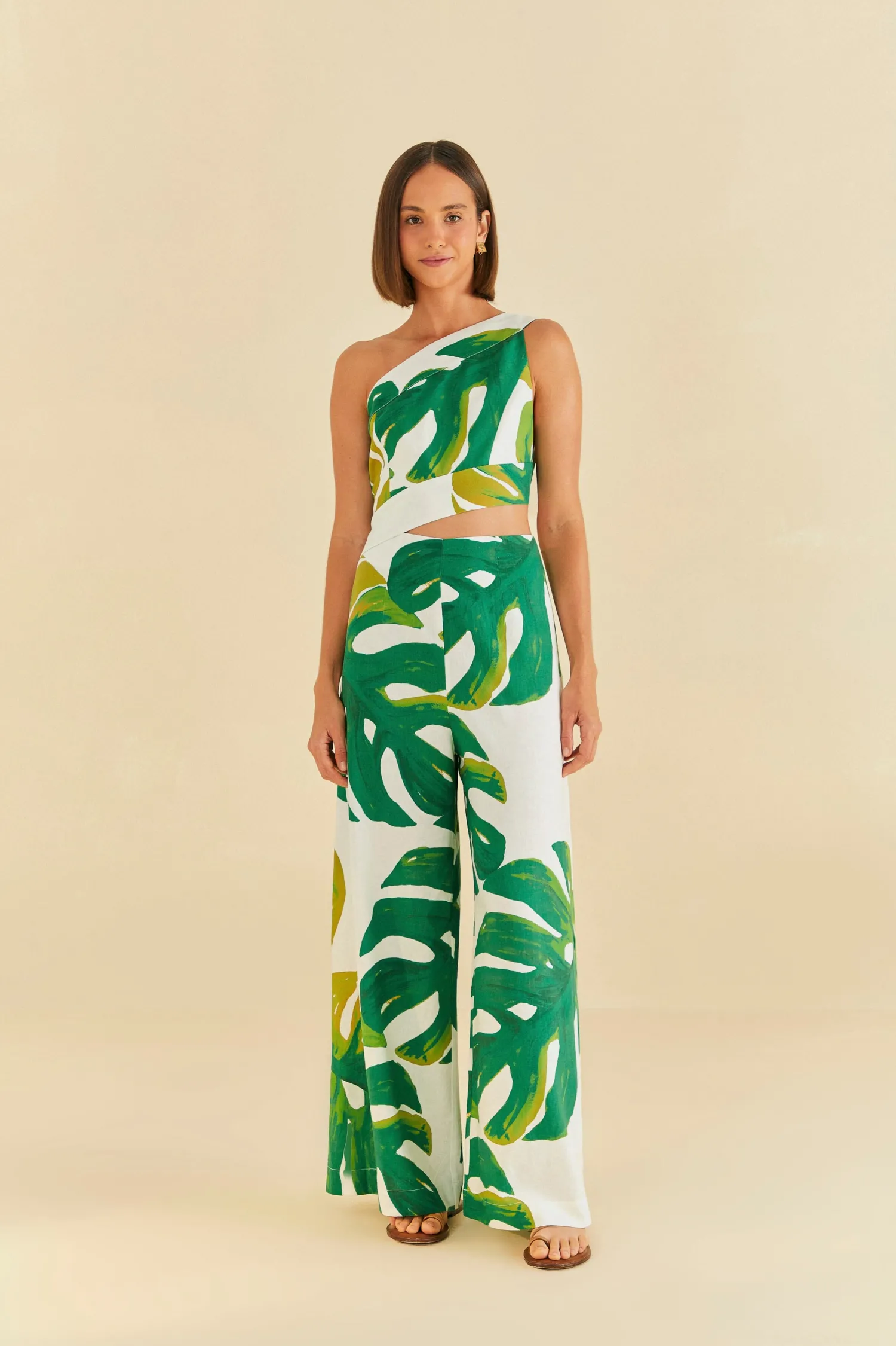 FARM Rio WHITE MONSTERA ONE SHOULDER JUMPSUIT
