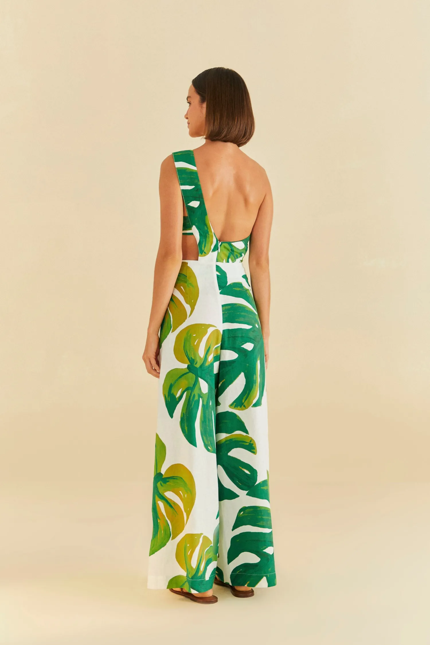 FARM Rio WHITE MONSTERA ONE SHOULDER JUMPSUIT