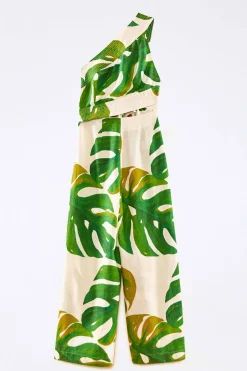 FARM Rio WHITE MONSTERA ONE SHOULDER JUMPSUIT