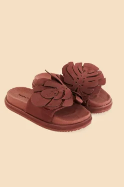 FARM Rio  WINE MONSTERA ANATOMIC SLIDE SANDAL