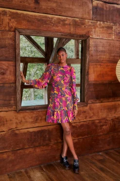 FARM Rio  YELLOW FRUIT DREAM LONG SLEEVE MINI DRESS