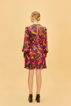 FARM Rio YELLOW FRUIT DREAM LONG SLEEVE MINI DRESS