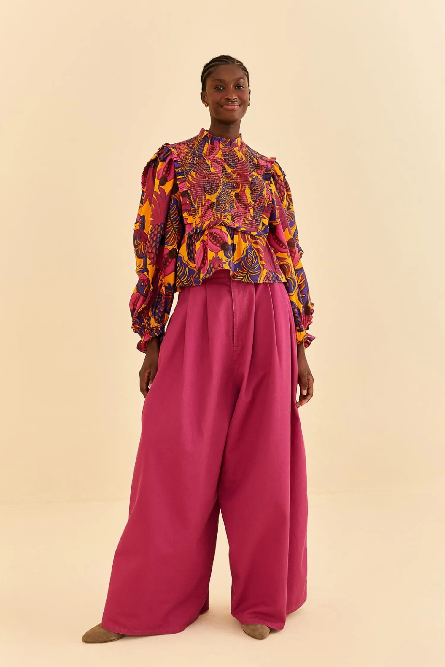 FARM Rio YELLOW FRUIT DREAM LONG SLEEVE BLOUSE